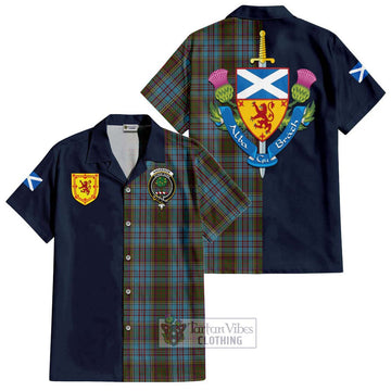 Anderson Tartan Short Sleeve Button Shirt Alba with Scottish Lion Royal Arm Half Style