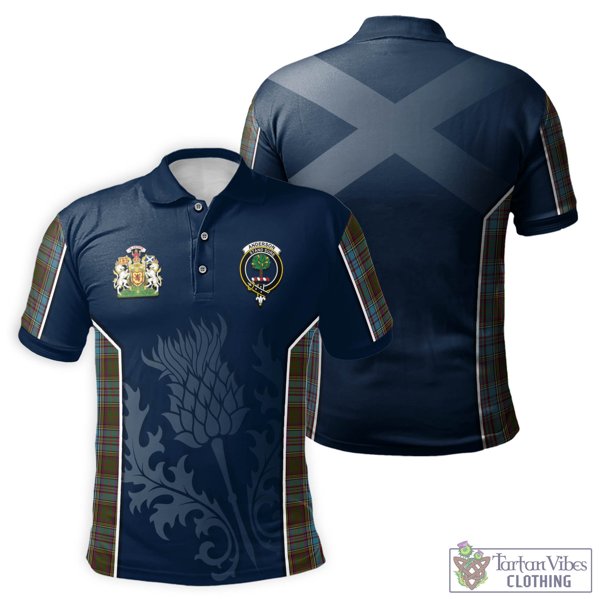 Tartan Vibes Clothing Anderson Tartan Men's Polo Shirt with Family Crest and Scottish Thistle Vibes Sport Style