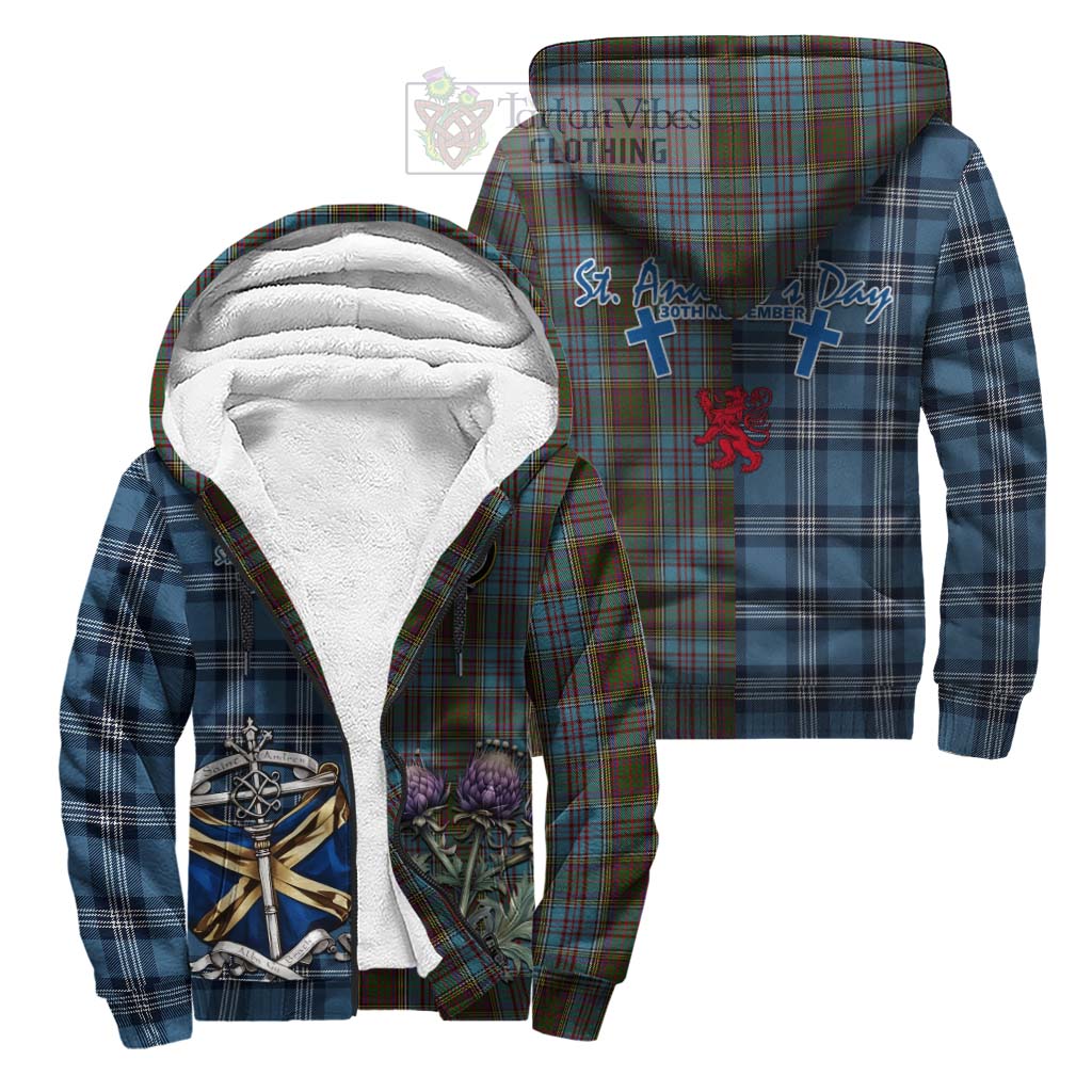 Tartan Vibes Clothing Anderson Tartan Sherpa Hoodie Happy St. Andrew's Day Half Tartan Style