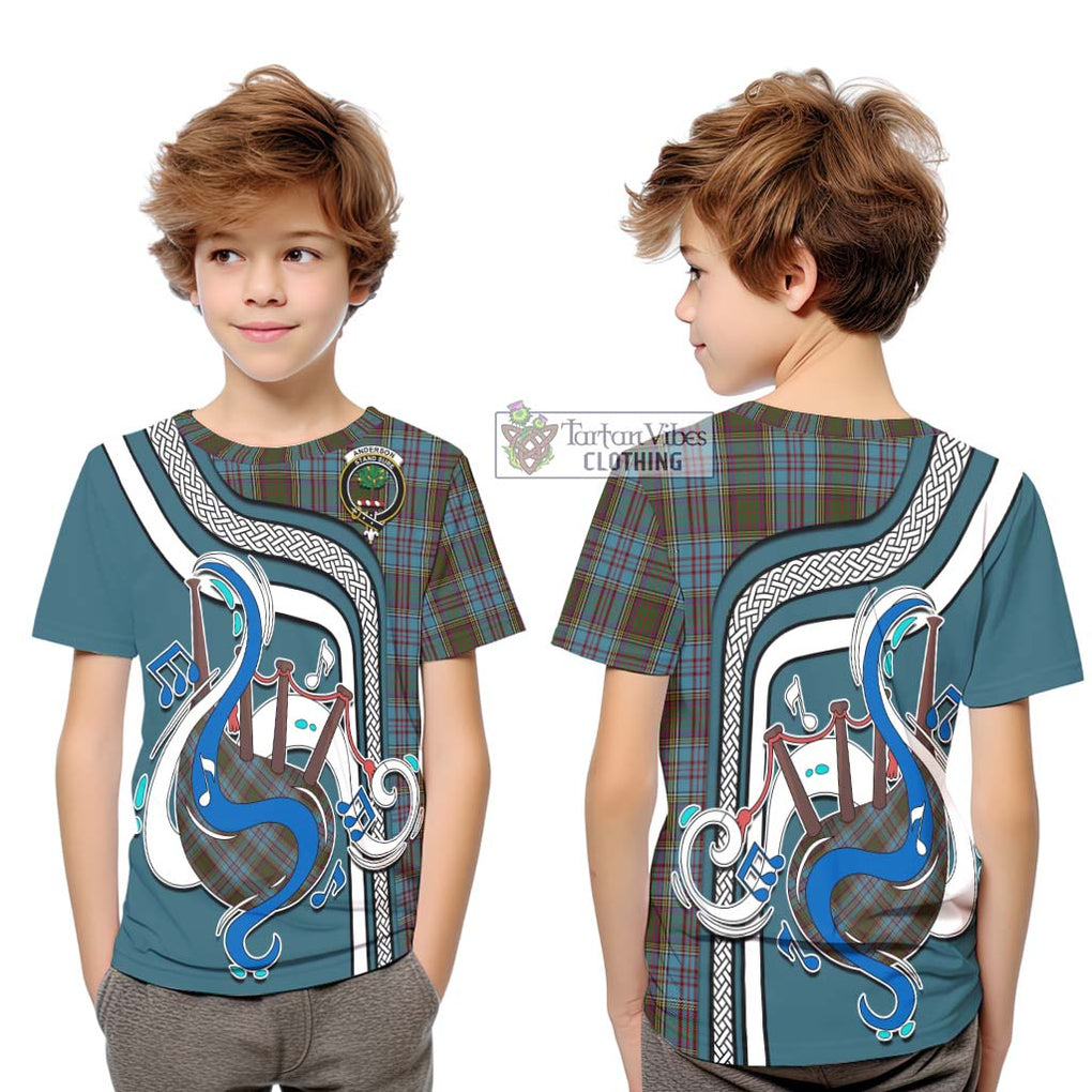 Tartan Vibes Clothing Anderson Tartan Kid T-Shirt with Epic Bagpipe Style