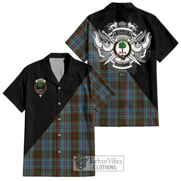 Anderson Tartan Short Sleeve Button Shirt with Family Crest and Military Logo Style