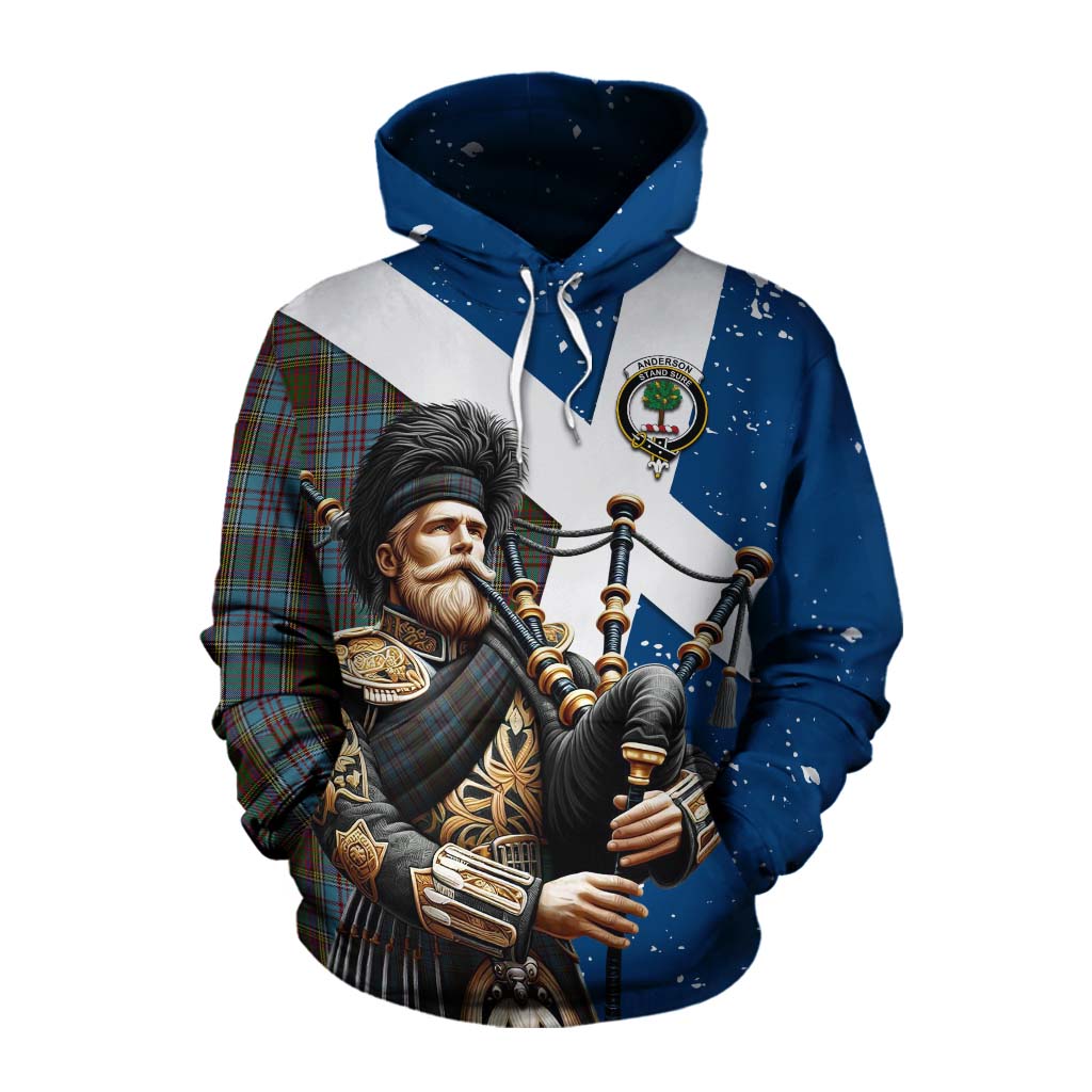 Tartan Vibes Clothing Anderson Tartan Cotton Hoodie with Family Crest Scottish Bagpiper Vibes