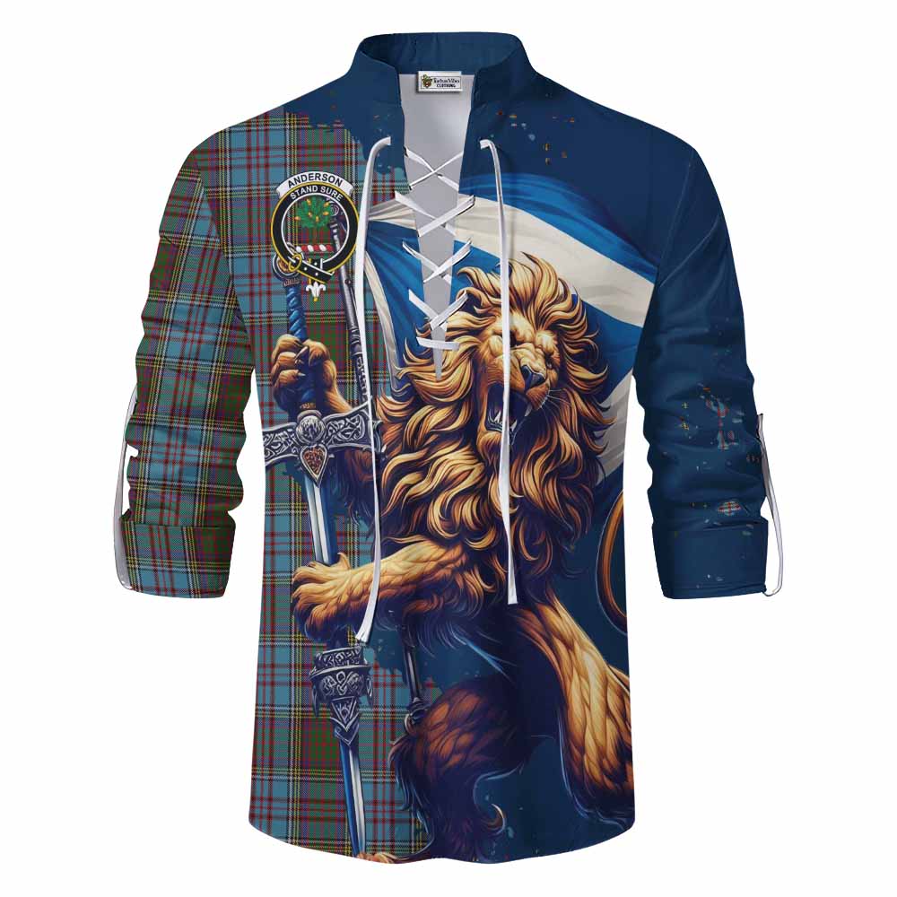 Tartan Vibes Clothing Anderson Tartan Family Crest Ghillie Kilt Shirt with Scottish Majestic Lion