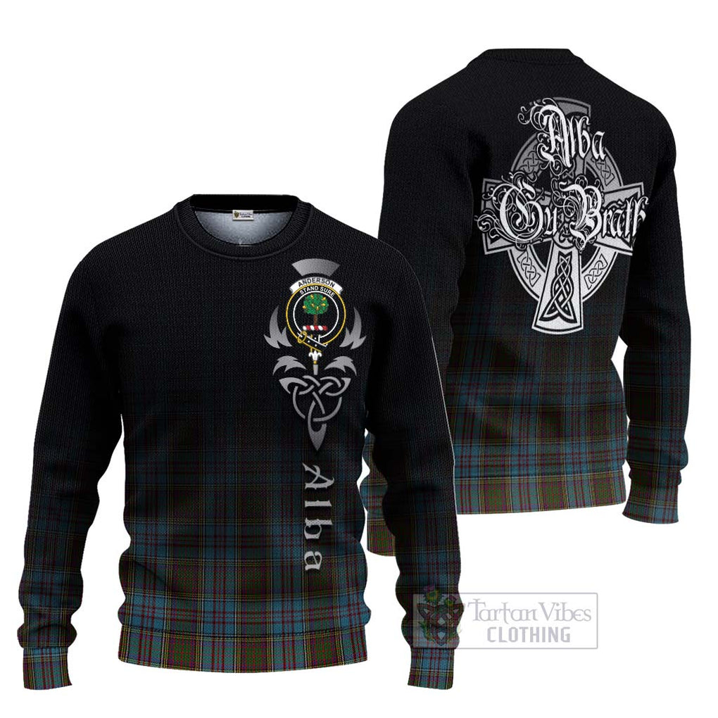 Tartan Vibes Clothing Anderson Tartan Knitted Sweater Featuring Alba Gu Brath Family Crest Celtic Inspired