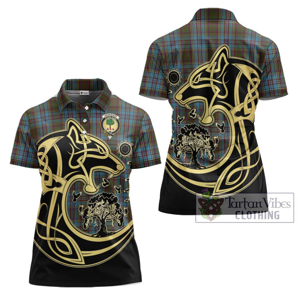 Anderson Tartan Women's Polo Shirt with Family Crest Celtic Wolf Style Women - Tartanvibesclothing Shop