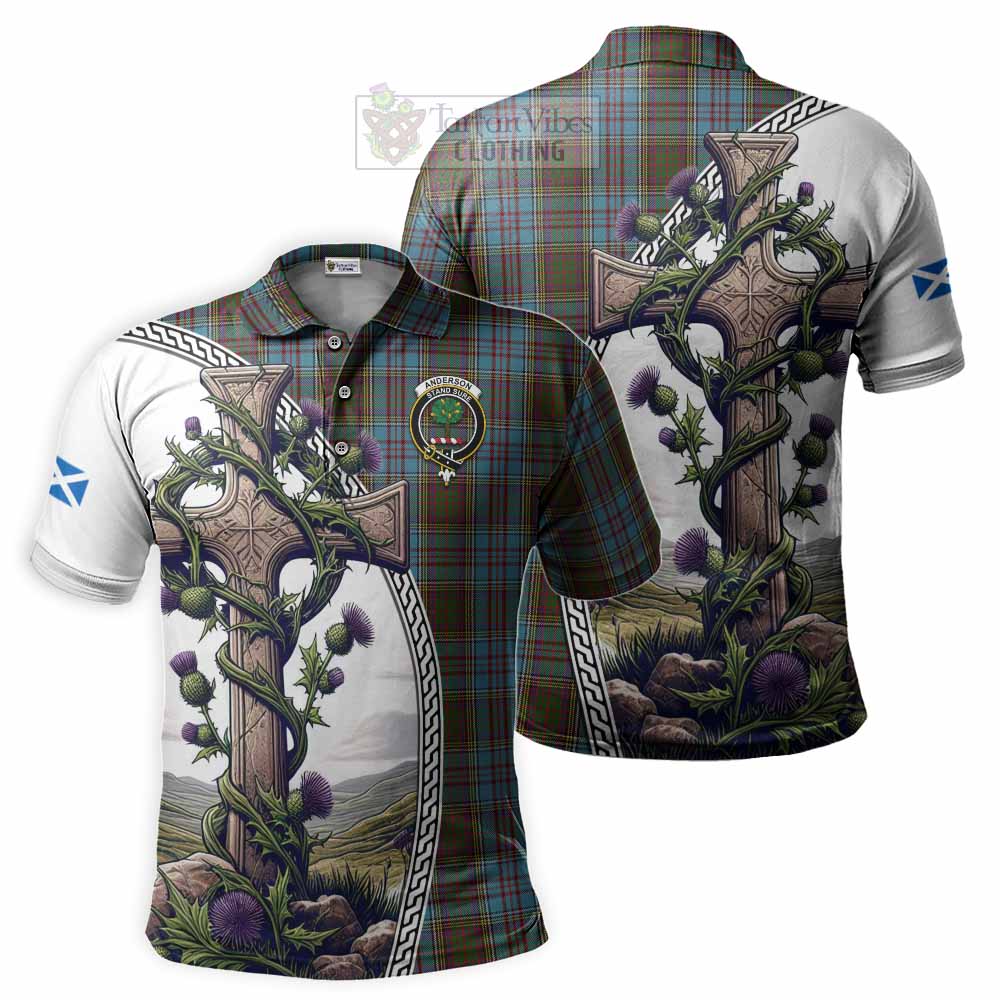 Tartan Vibes Clothing Anderson Tartan Polo Shirt with Family Crest and St. Andrew's Cross Accented by Thistle Vines