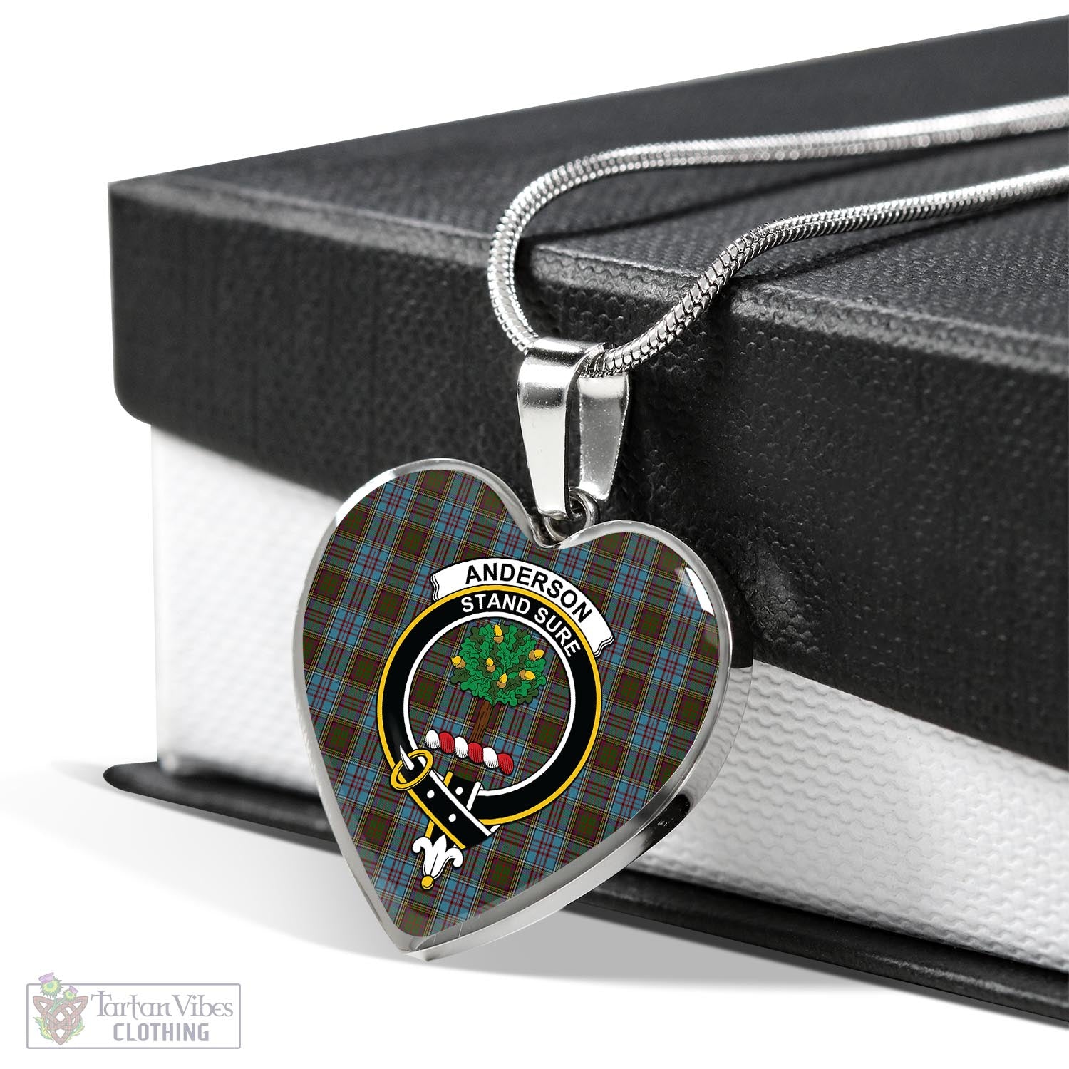 Tartan Vibes Clothing Anderson Tartan Heart Necklace with Family Crest