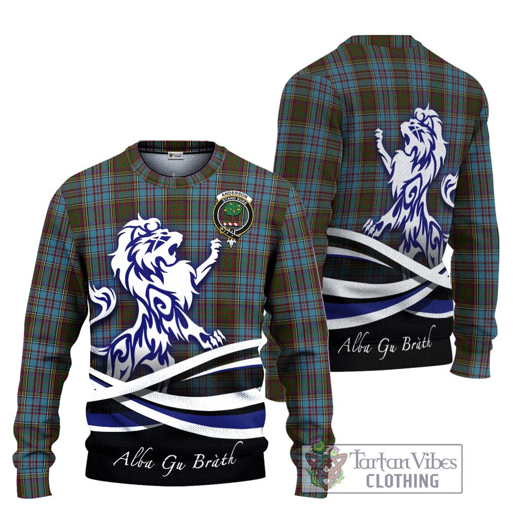 Anderson Tartan Knitted Sweater with Alba Gu Brath Regal Lion Emblem Unisex - Tartanvibesclothing Shop