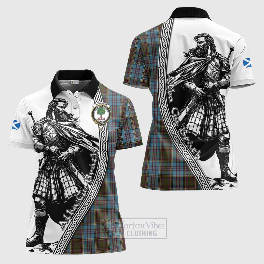 Tartan Vibes Clothing Anderson Tartan Clan Crest Women's Polo Shirt with Highlander Warrior Celtic Style