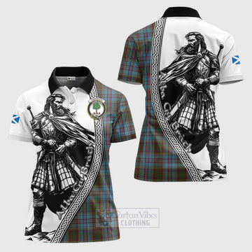 Anderson Tartan Clan Crest Women's Polo Shirt with Highlander Warrior Celtic Style