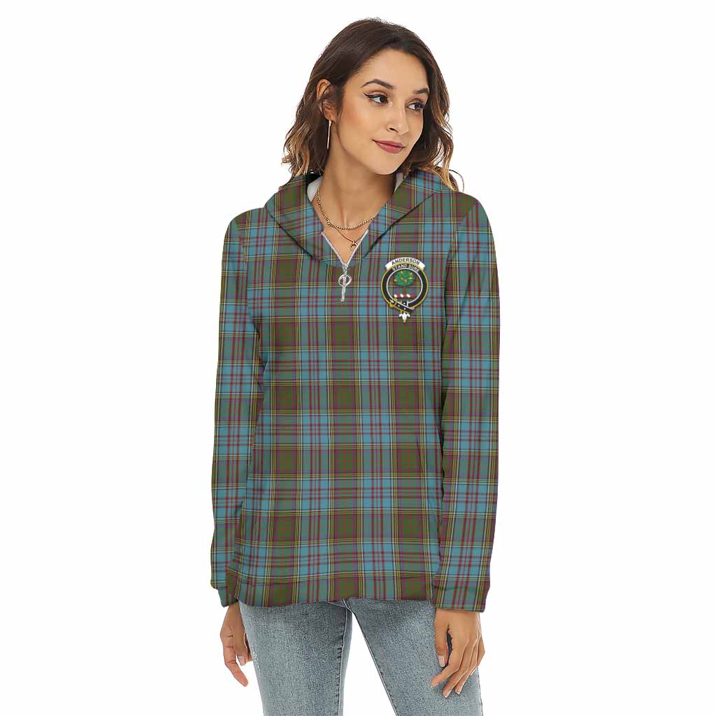 Anderson Tartan Women's Borg Fleece Hoodie with Half Zip with Family Crest Female - Tartan Vibes Clothing