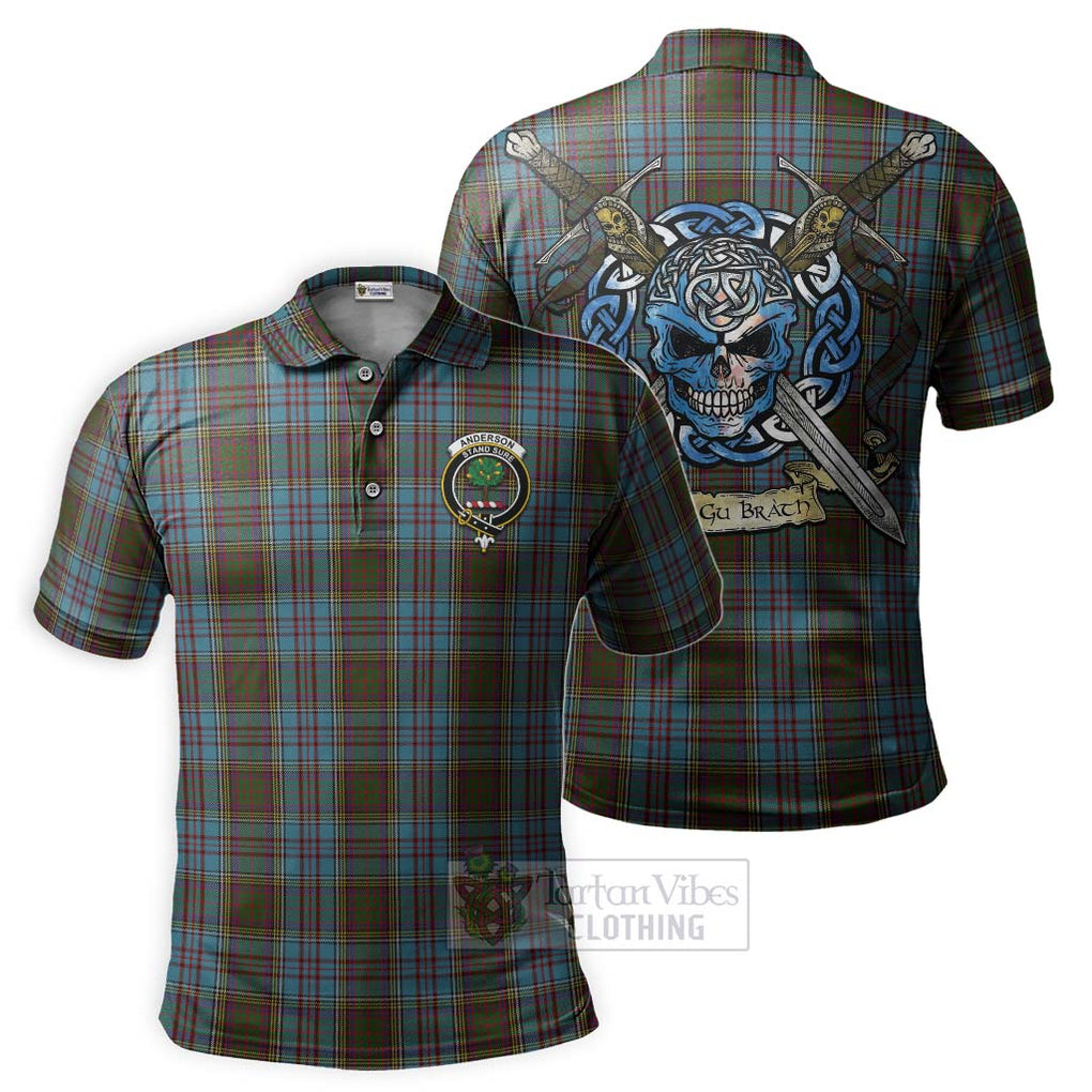 Tartan Vibes Clothing Anderson Tartan Polo Shirt with Family Crest Celtic Skull Style