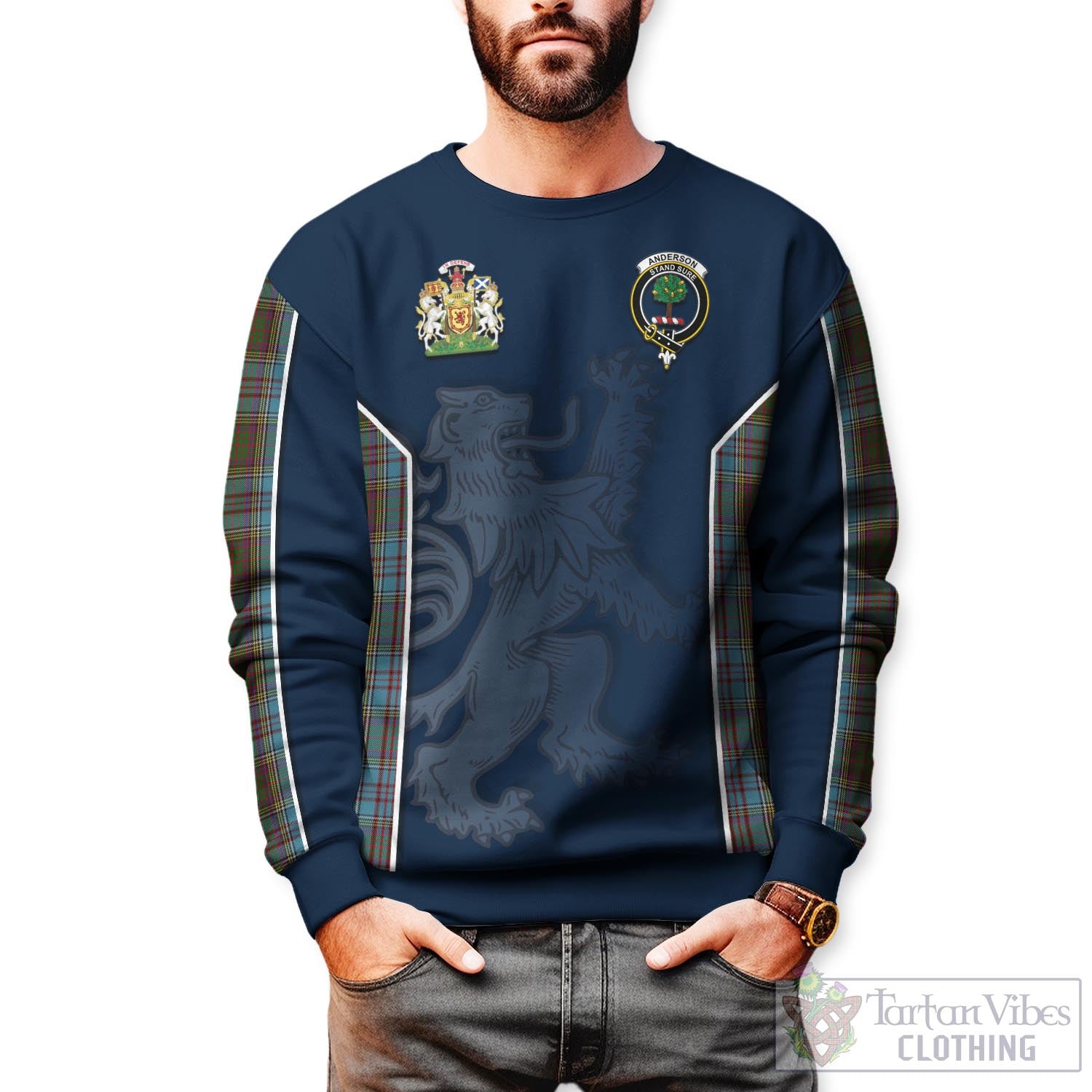 Tartan Vibes Clothing Anderson Tartan Sweater with Family Crest and Lion Rampant Vibes Sport Style