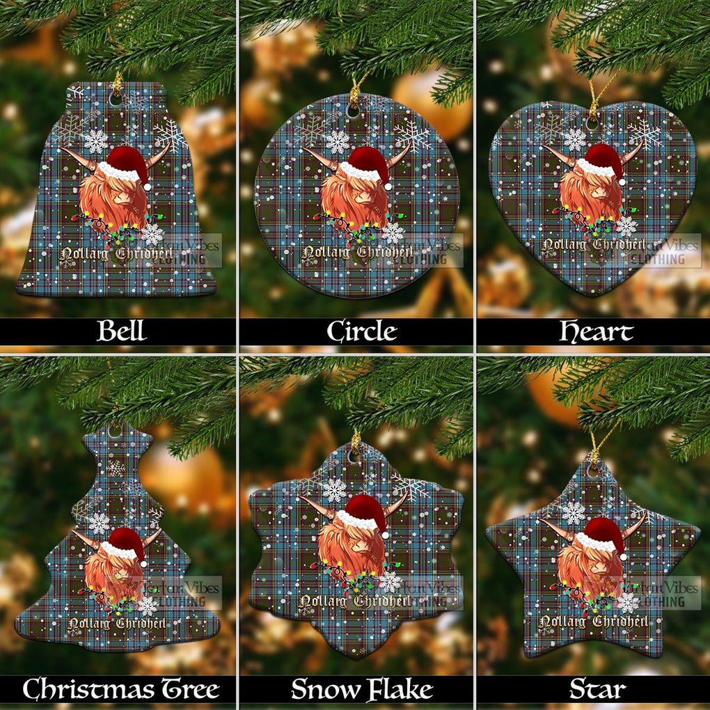 Tartan Vibes Clothing Anderson Clan Tartan Ornament with Christmas Twinkle Highland Cattle