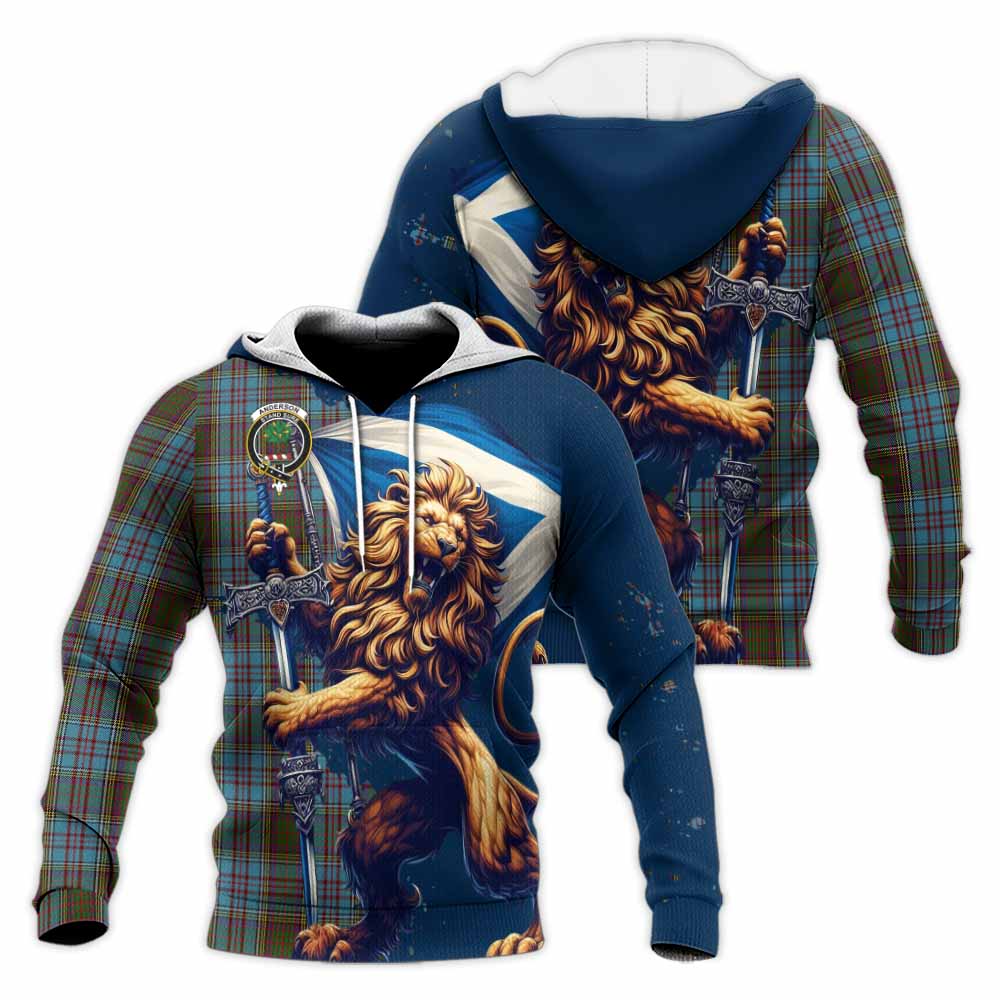 Tartan Vibes Clothing Anderson Tartan Family Crest Knitted Hoodie with Scottish Majestic Lion