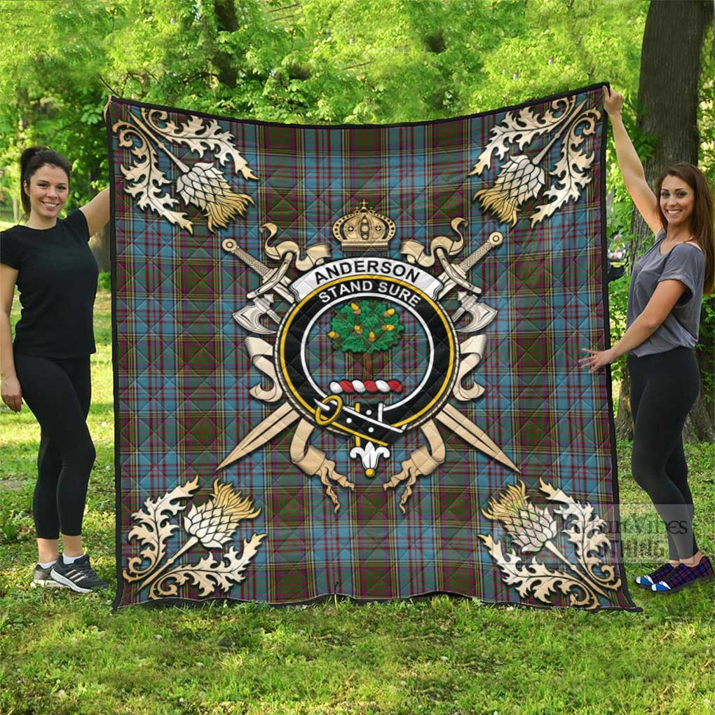 Tartan Vibes Clothing Anderson Tartan Quilt with Family Crest and Scottish Golden Courage Shield