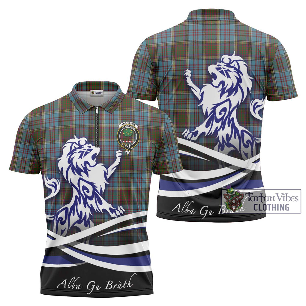 Anderson Tartan Zipper Polo Shirt with Alba Gu Brath Regal Lion Emblem Unisex - Tartanvibesclothing Shop