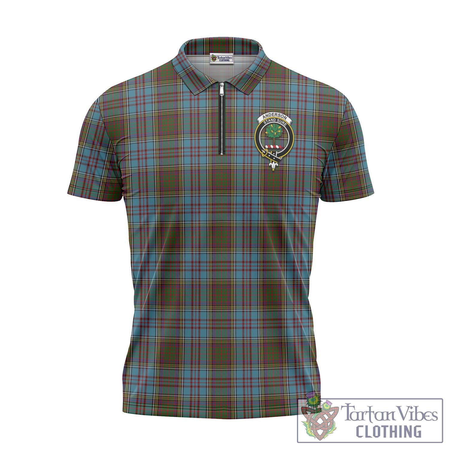 Tartan Vibes Clothing Anderson Tartan Zipper Polo Shirt with Family Crest