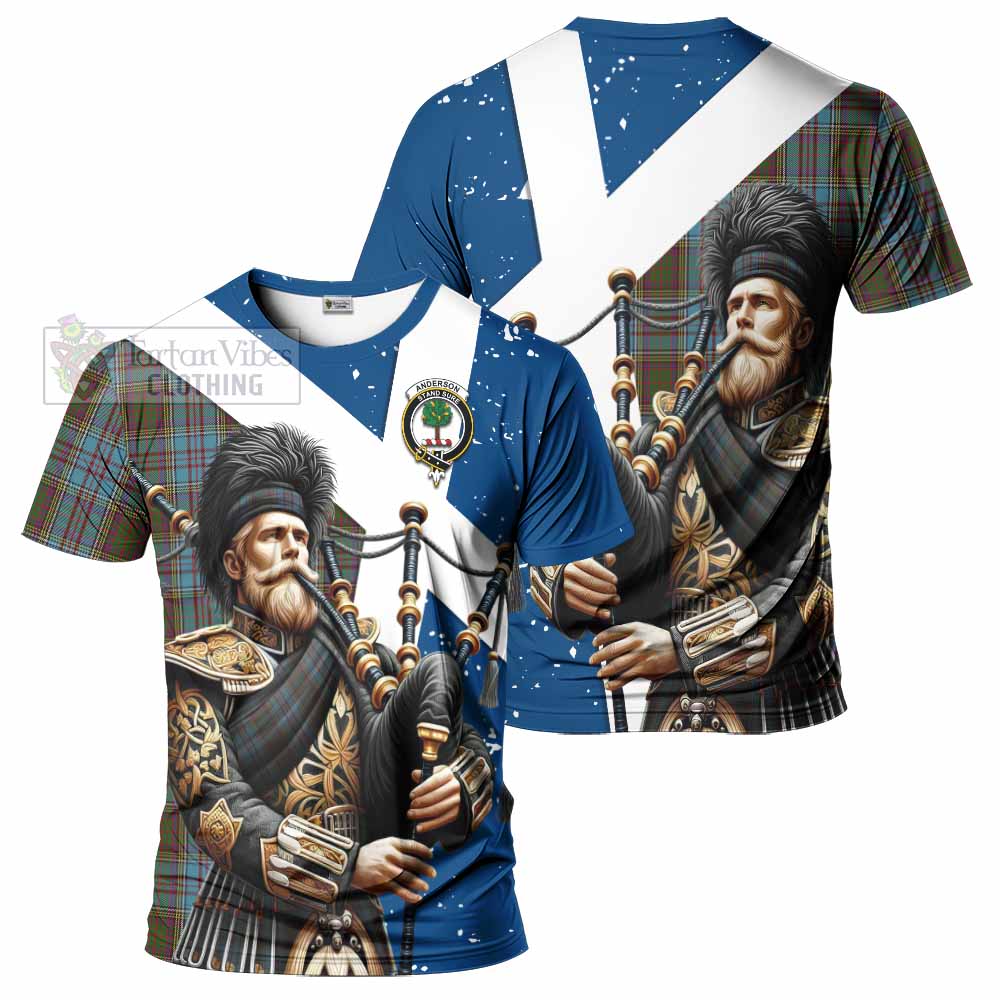 Tartan Vibes Clothing Anderson Tartan T-Shirt with Family Crest Scottish Bagpiper Vibes