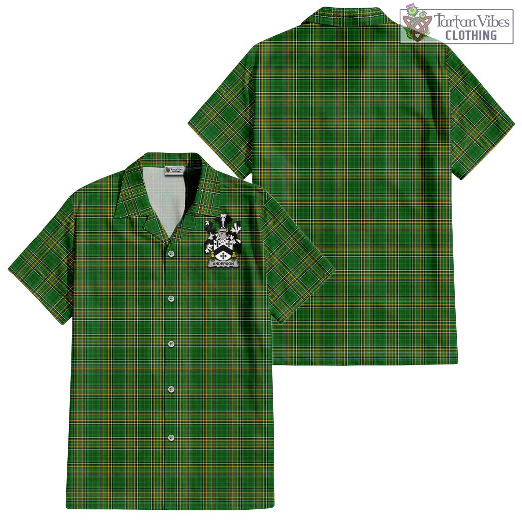 Tartan Vibes Clothing Anderson Ireland Clan Tartan Short Sleeve Button Up with Coat of Arms