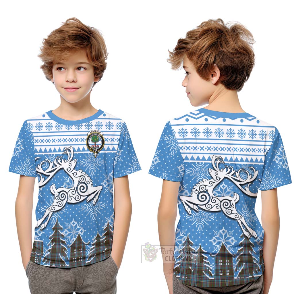 Tartan Vibes Clothing Anderson Clan Christmas Kid T-Shirt Celtic Reindeer Style