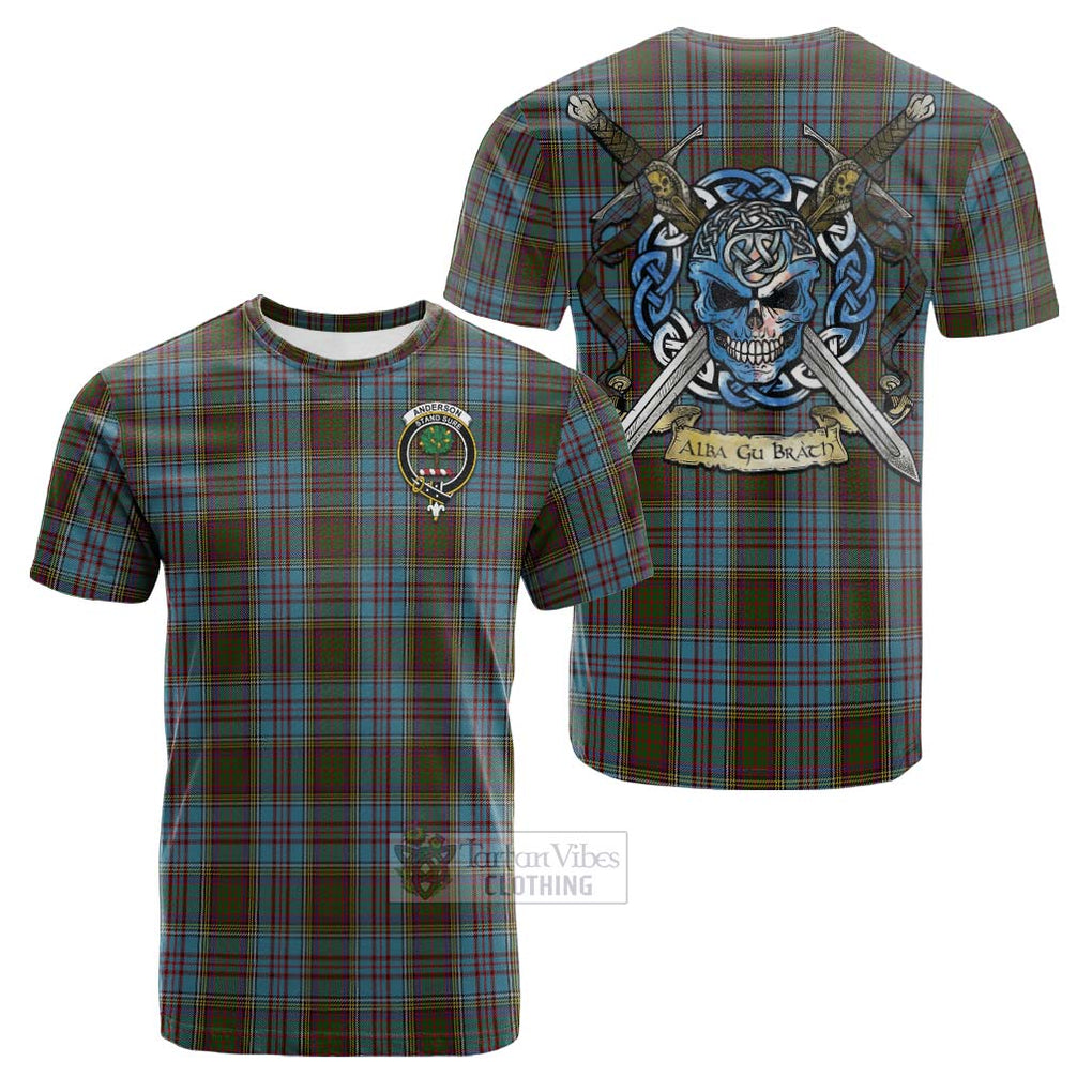 Tartan Vibes Clothing Anderson Tartan Cotton T-shirt with Family Crest Celtic Skull Style