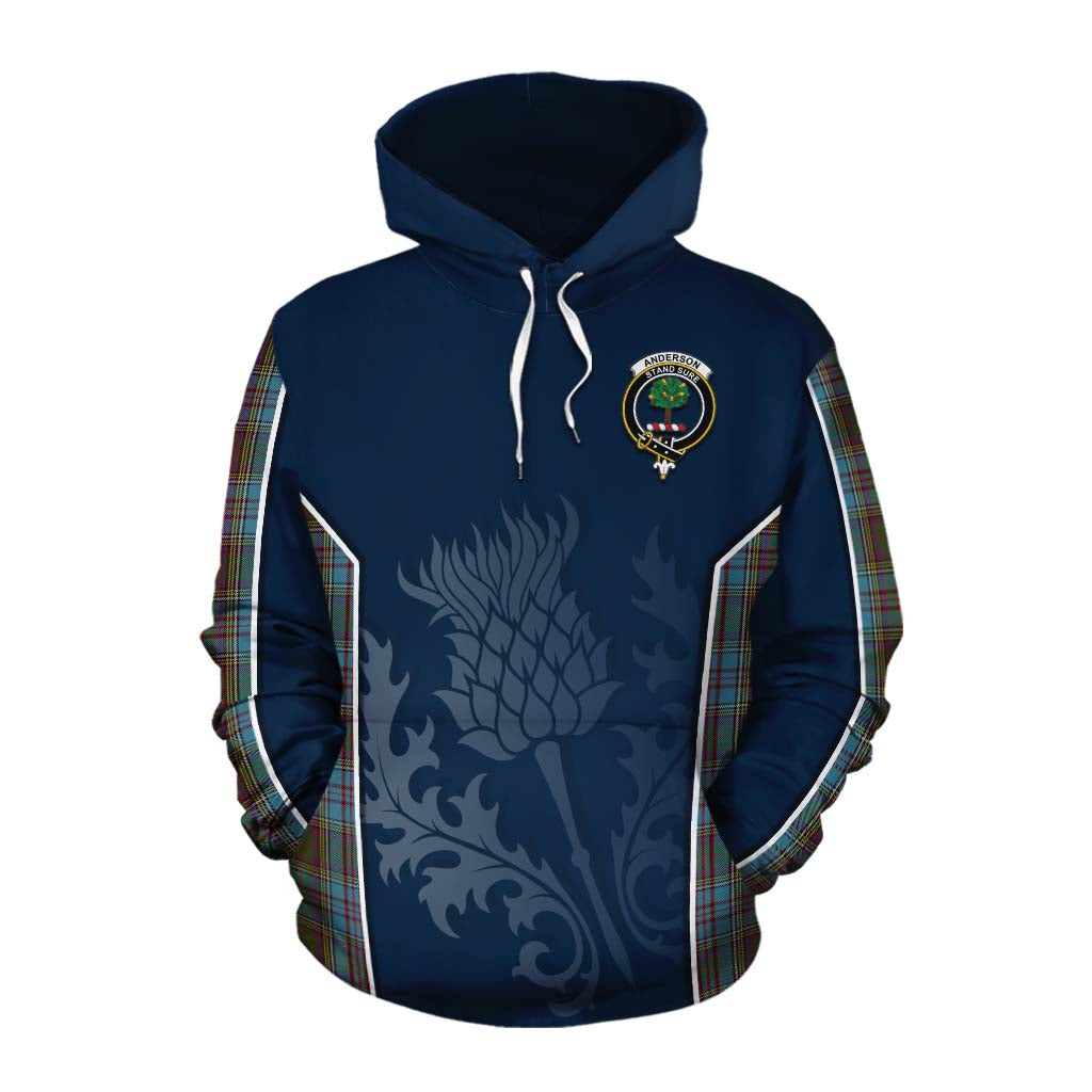 Tartan Vibes Clothing Anderson Tartan Cotton Hoodie with Family Crest and Scottish Thistle Vibes Sport Style