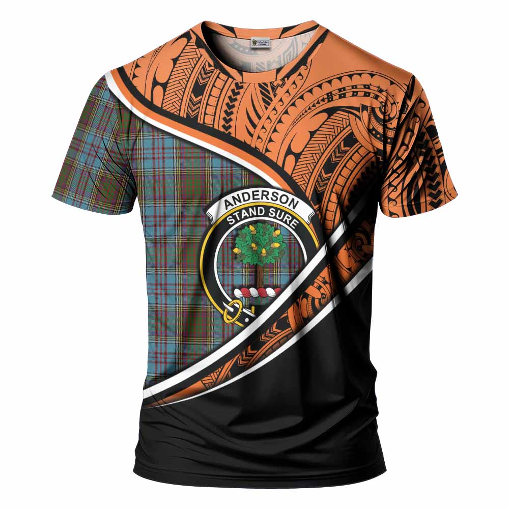 Tartan Vibes Clothing Anderson Crest Tartan T-Shirt with Maori Tattoo Style - Orange Version