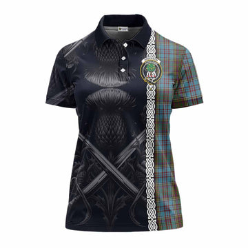 Anderson Tartan Women's Polo Shirt with Family Crest Cross Sword Thistle Celtic Vibes