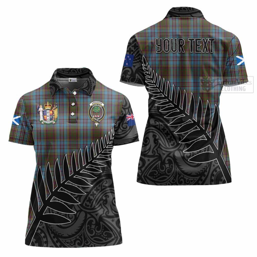 Tartan Vibes Clothing Anderson Crest Tartan Women's Polo Shirt with New Zealand Silver Fern Half Style