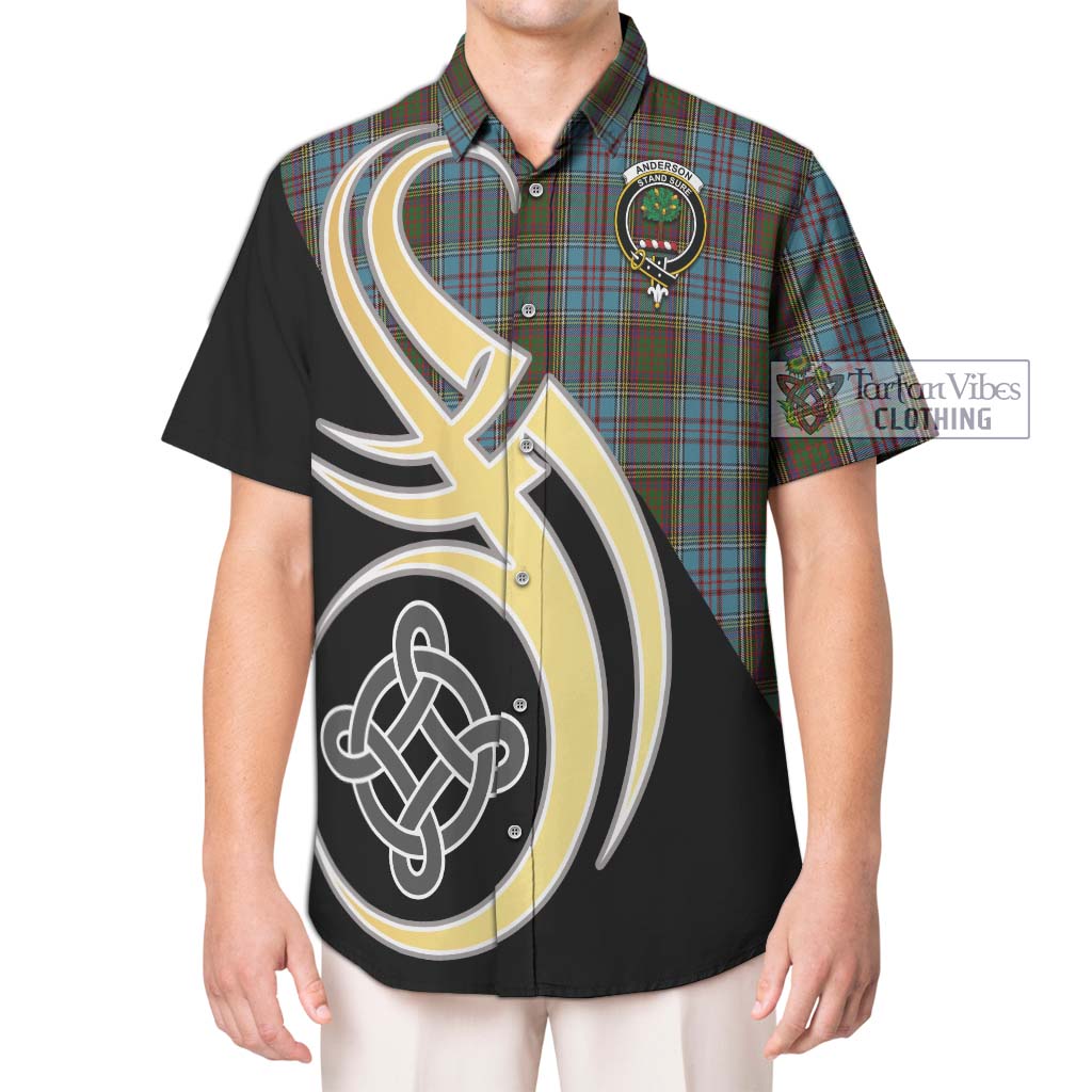 Anderson Tartan Short Sleeve Button Shirt with Family Crest and Celtic Symbol Style Kid - Tartan Vibes Clothing