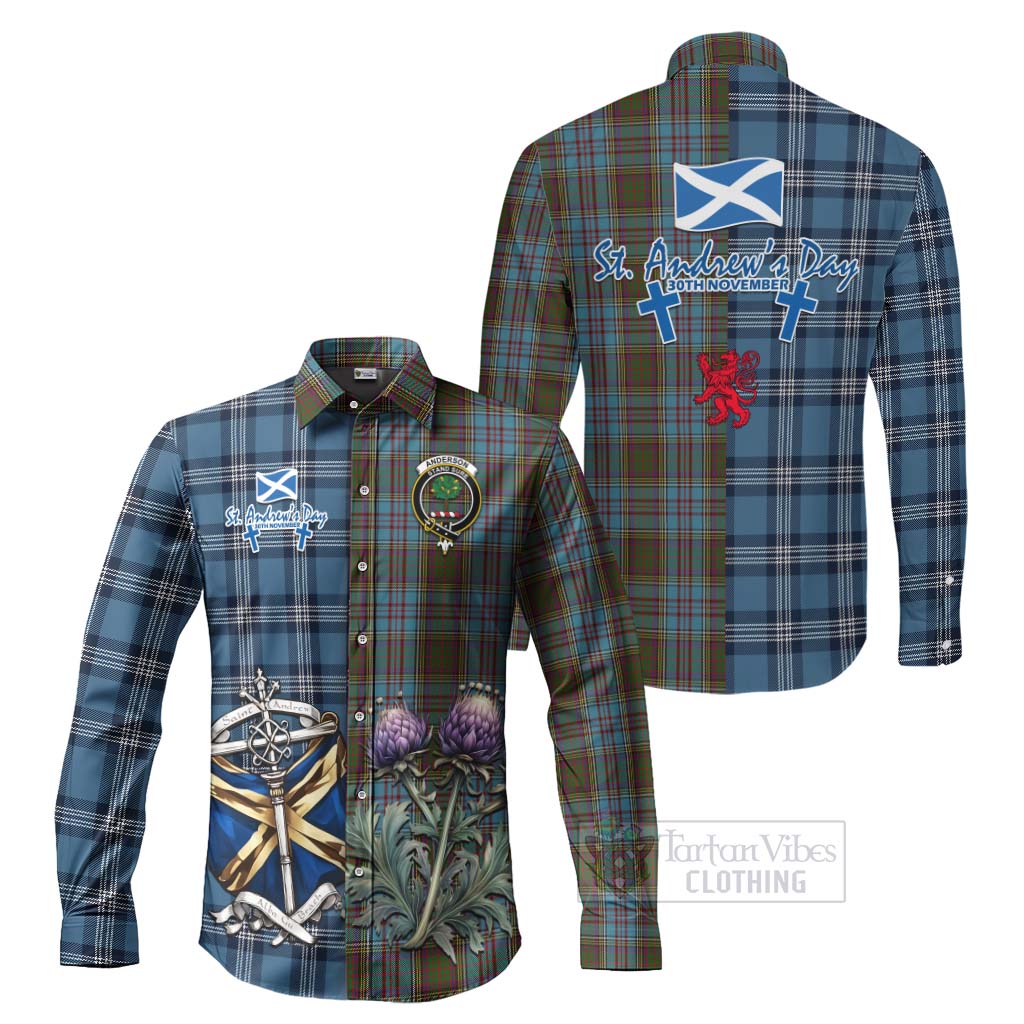 Tartan Vibes Clothing Anderson Tartan Long Sleeve Button Shirt Happy St. Andrew's Day Half Tartan Style