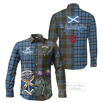 Anderson Tartan Long Sleeve Button Shirt Happy St. Andrew's Day Half Tartan Style