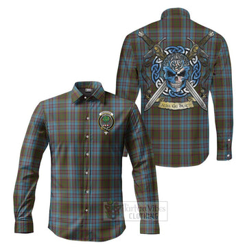 Anderson Tartan Long Sleeve Button Shirt with Family Crest Celtic Skull Style