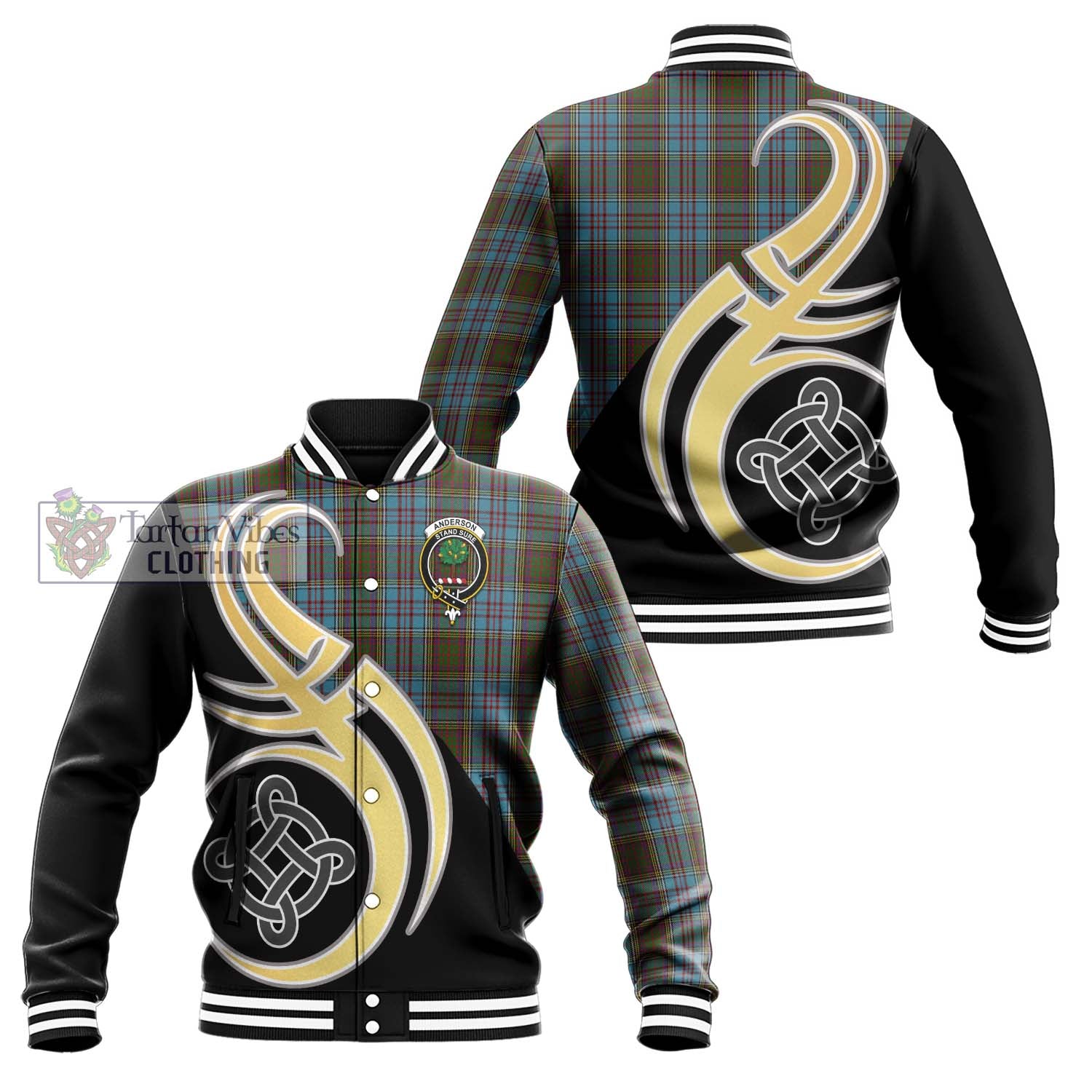 Anderson Tartan Baseball Jacket with Family Crest and Celtic Symbol Style Unisex - Tartan Vibes Clothing