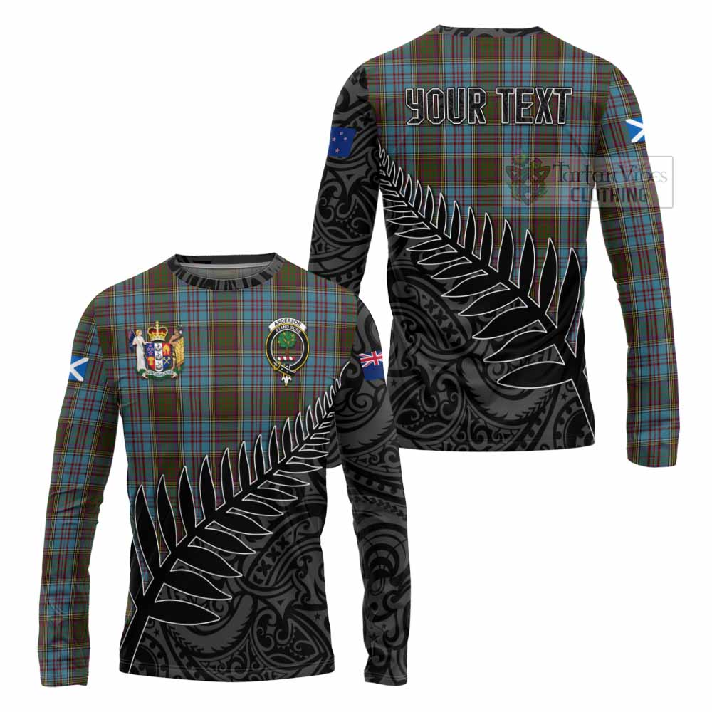 Tartan Vibes Clothing Anderson Crest Tartan Long Sleeve T-Shirt with New Zealand Silver Fern Half Style