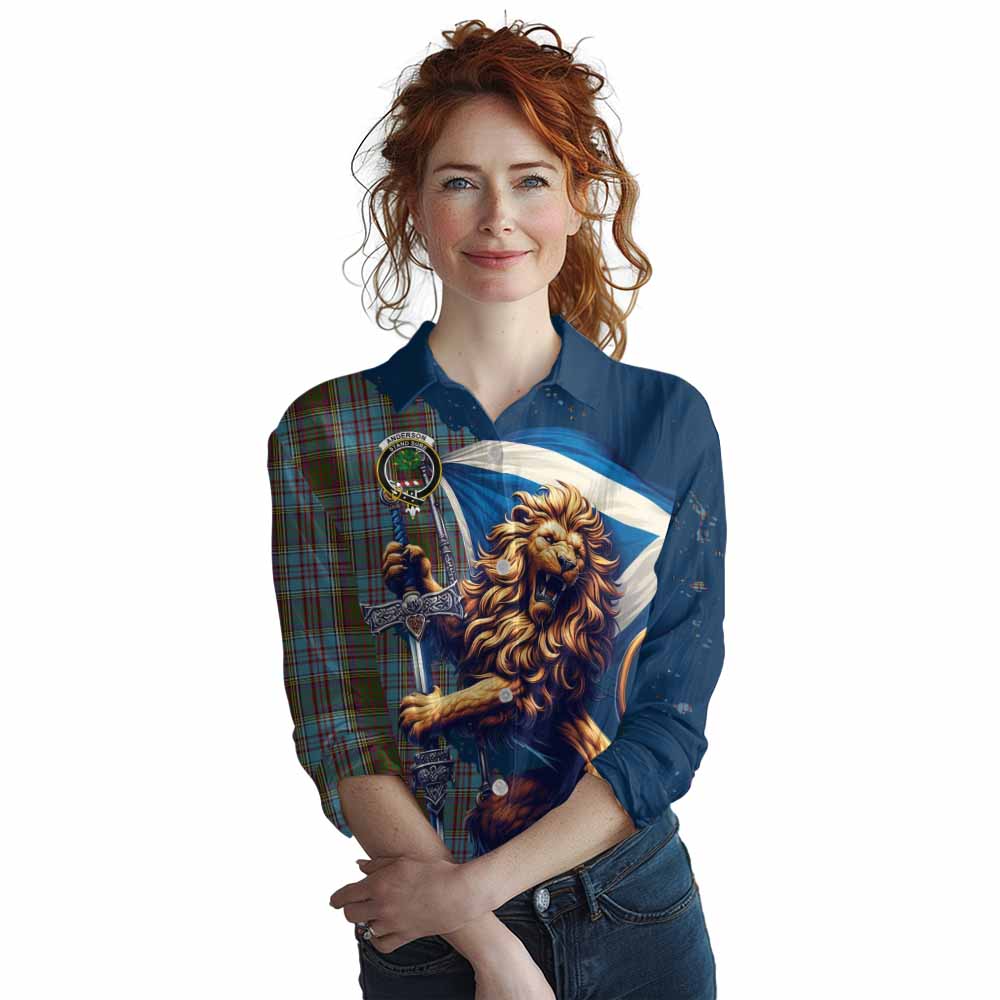 Tartan Vibes Clothing Anderson Tartan Family Crest Women's Casual Shirt with Scottish Majestic Lion