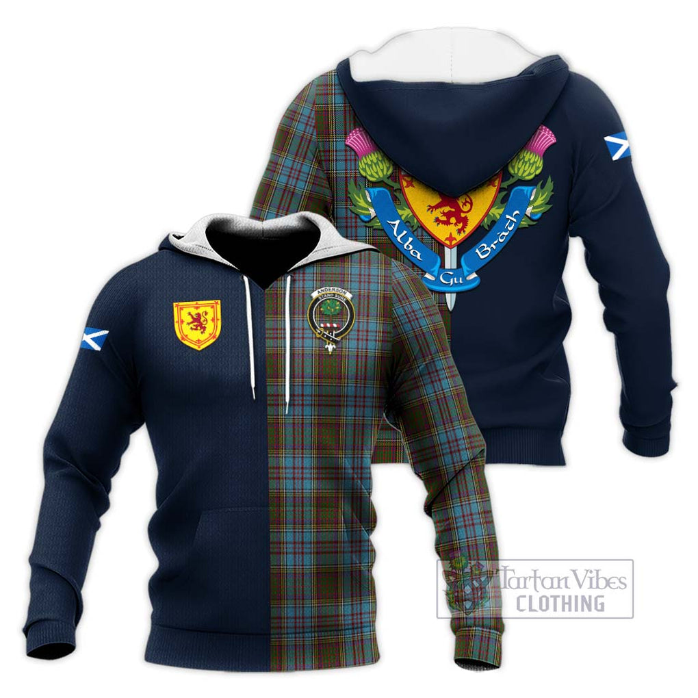 Tartan Vibes Clothing Anderson Tartan Knitted Hoodie with Scottish Lion Royal Arm Half Style