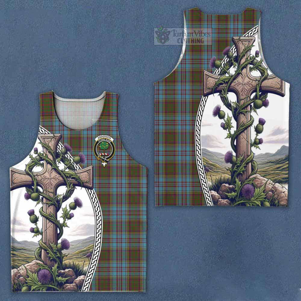 Tartan Vibes Clothing Anderson Tartan Men's Tank Top with Family Crest and St. Andrew's Cross Accented by Thistle Vines