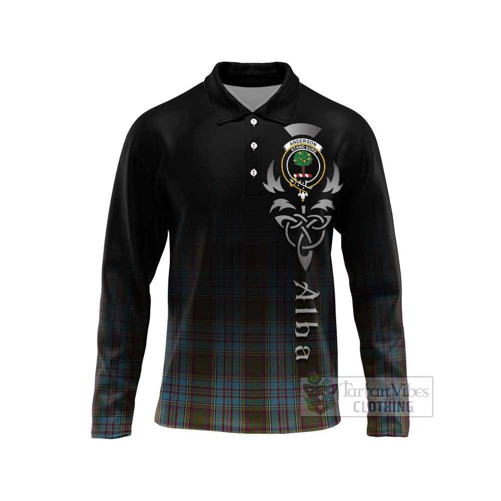 Tartan Vibes Clothing Anderson Tartan Long Sleeve Polo Shirt Featuring Alba Gu Brath Family Crest Celtic Inspired