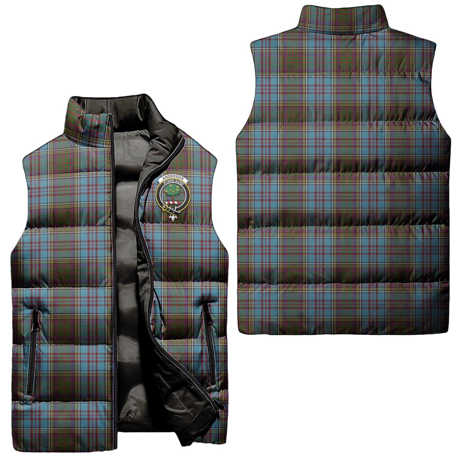 Anderson Tartan Sleeveless Puffer Jacket with Family Crest Unisex - Tartanvibesclothing