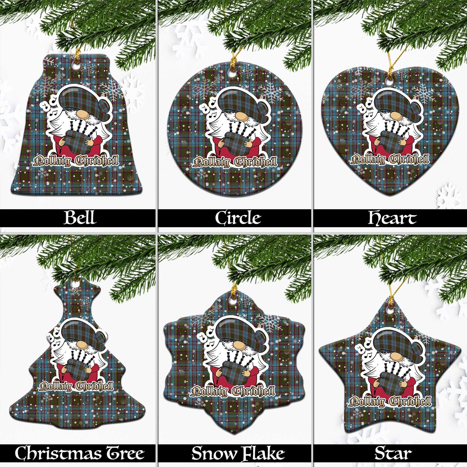 Anderson Tartan Christmas Ornaments with Scottish Gnome Playing Bagpipes Ceramic - Tartanvibesclothing