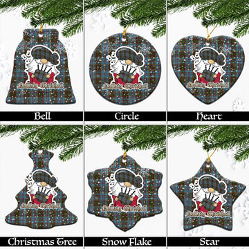 Anderson Tartan Christmas Ceramic Ornaments with Scottish Gnome Playing Bagpipes