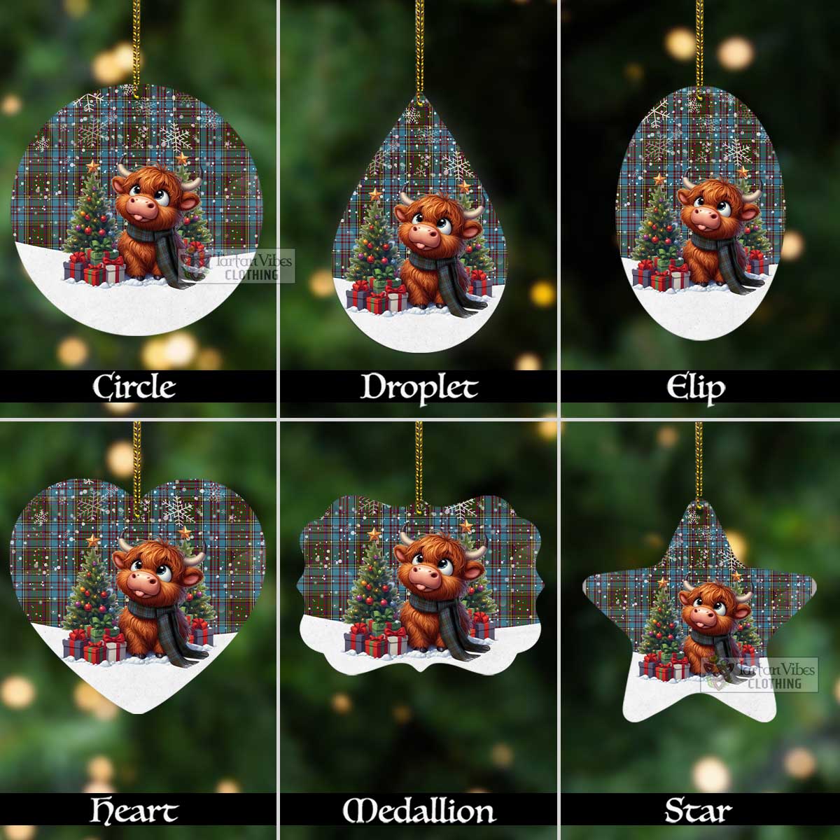 Tartan Vibes Clothing Anderson Tartan Christmas Aluminium Ornament with Adorable Highland Coo