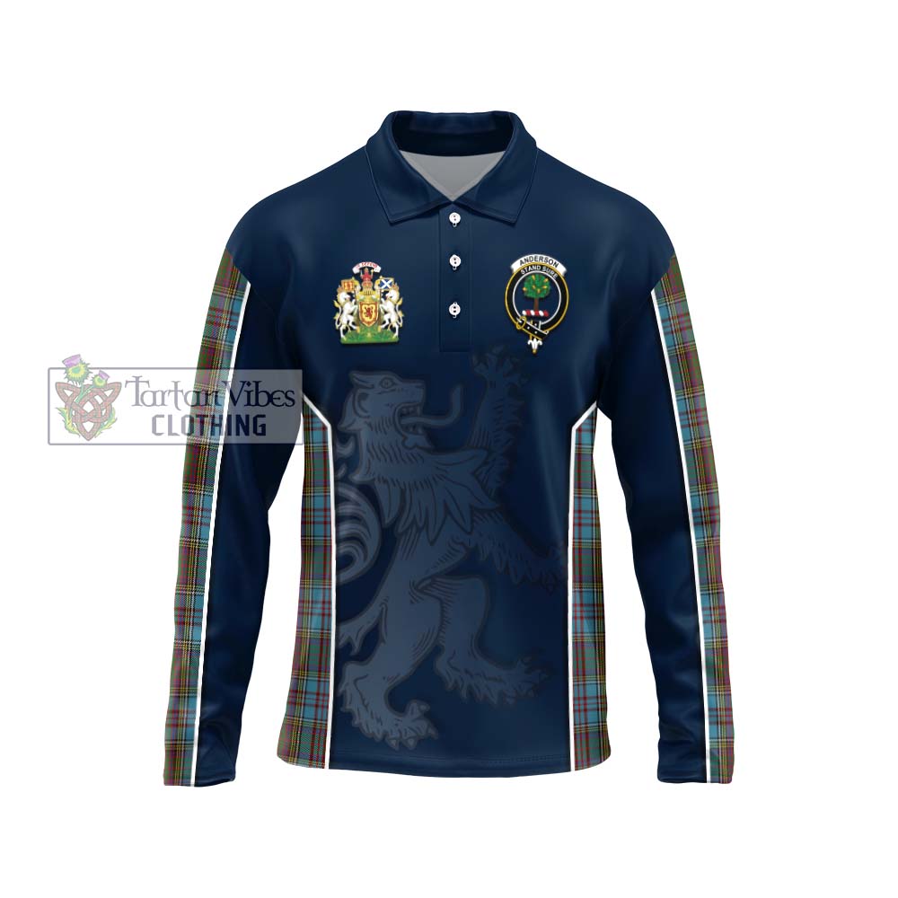 Anderson Tartan Long Sleeve Polo Shirt with Family Crest and Lion Rampant Vibes Sport Style Unisex - Tartan Vibes Clothing