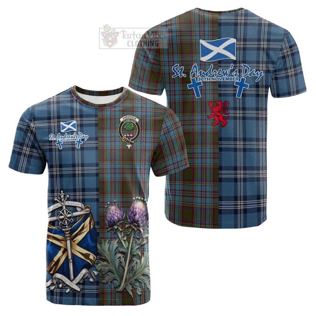 Tartan Vibes Clothing Anderson Tartan Cotton T-shirt Happy St. Andrew's Day Half Tartan Style