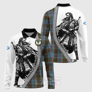 Anderson Tartan Clan Crest Long Sleeve Polo Shirt with Highlander Warrior Celtic Style