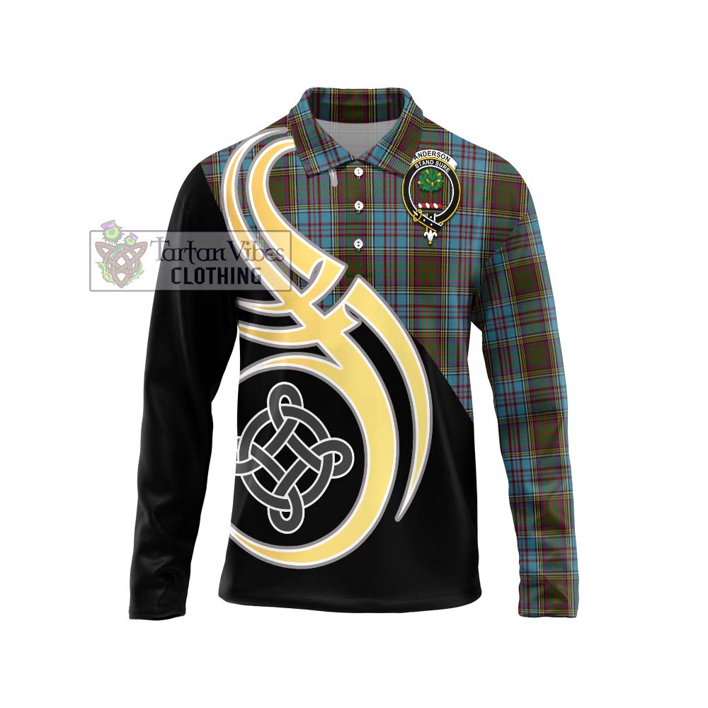 Anderson Tartan Long Sleeve Polo Shirt with Family Crest and Celtic Symbol Style Unisex - Tartan Vibes Clothing