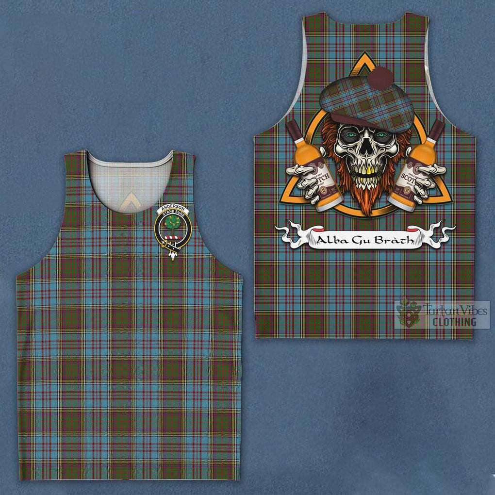 Tartan Vibes Clothing Anderson Tartan Men's Tank Top with Family Crest and Bearded Skull Holding Bottles of Whiskey