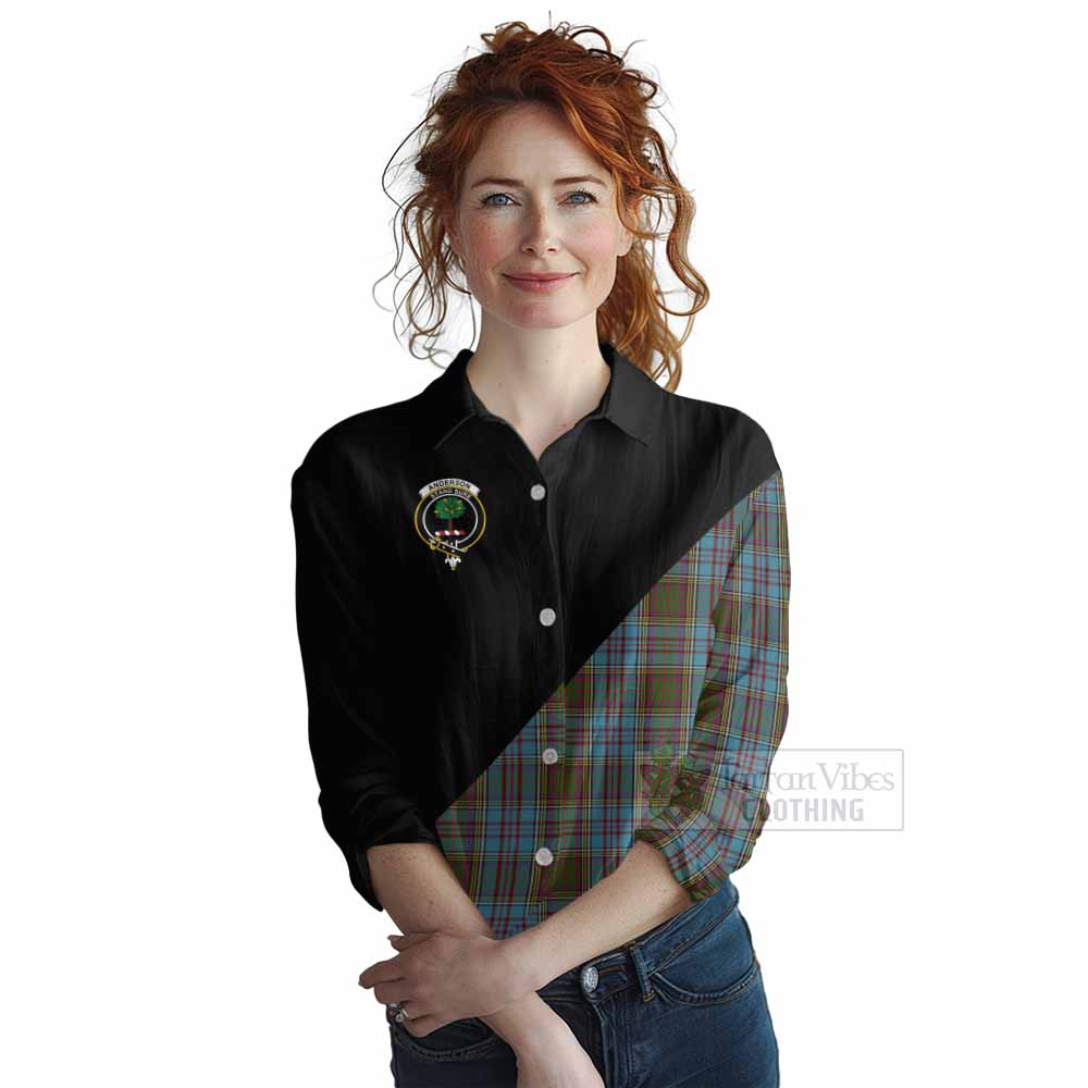 Tartan Vibes Clothing Anderson Tartan Women's Casual Shirt with Family Crest and Military Logo Style